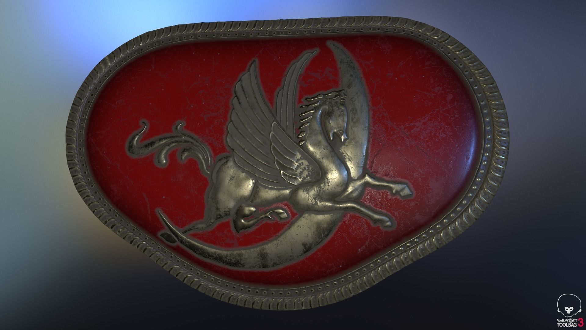 Pegasus silver badge with winged horse Low-poly 3D model_2