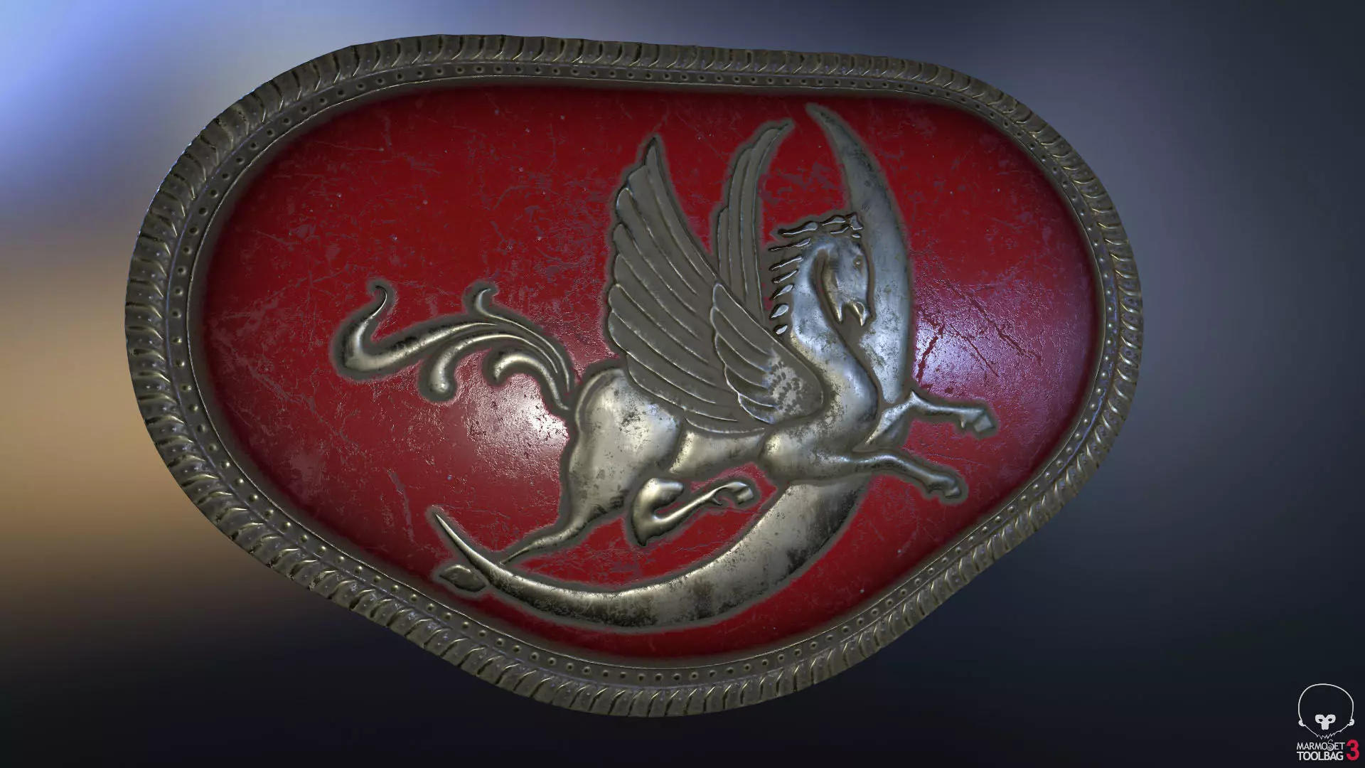 Pegasus silver badge with winged horse Low-poly 3D model_0