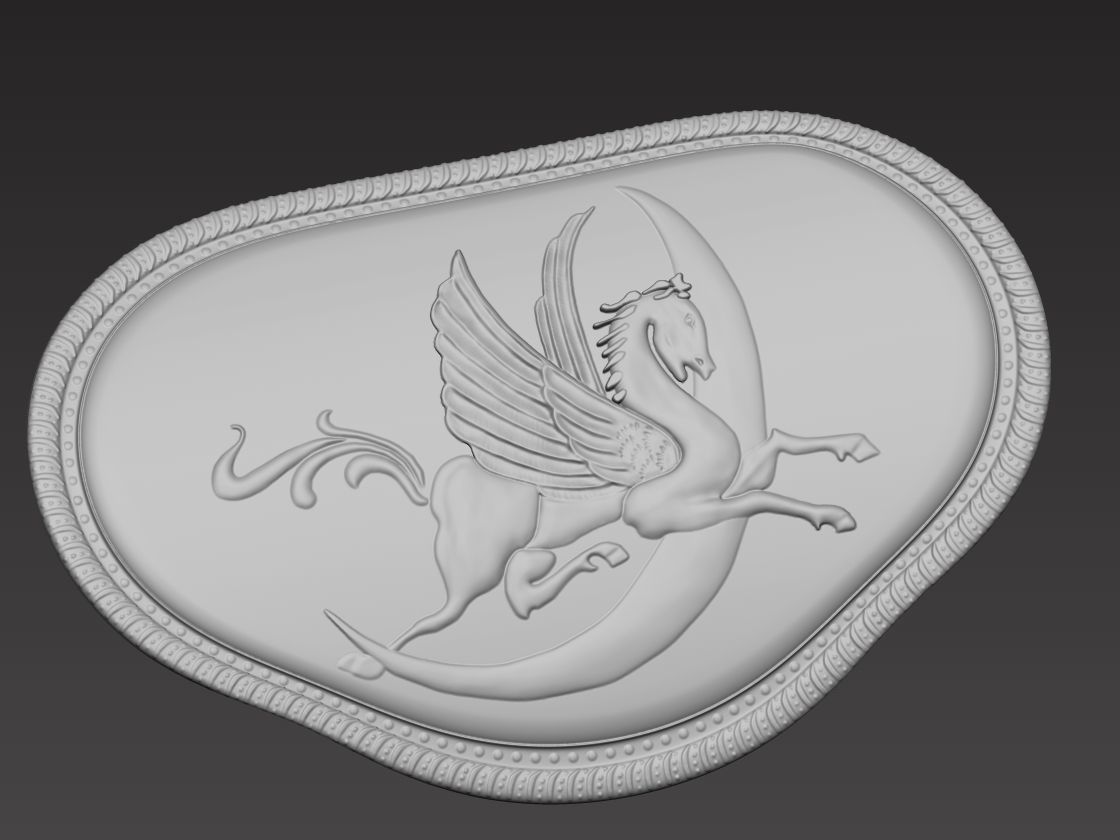 Pegasus silver badge with winged horse Low-poly 3D model_6
