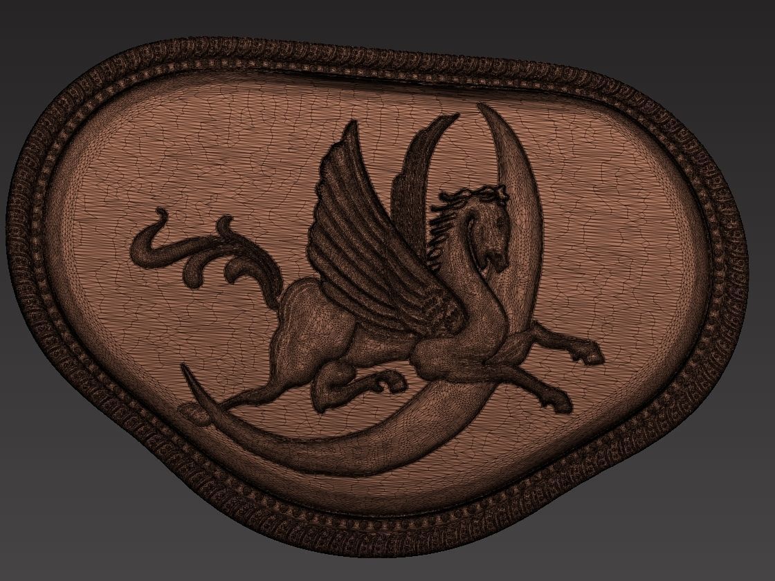 Pegasus silver badge with winged horse Low-poly 3D model_9