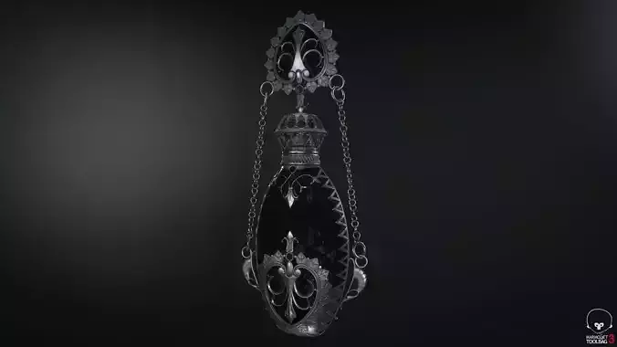 Perfume ornate bottle hanging on chain