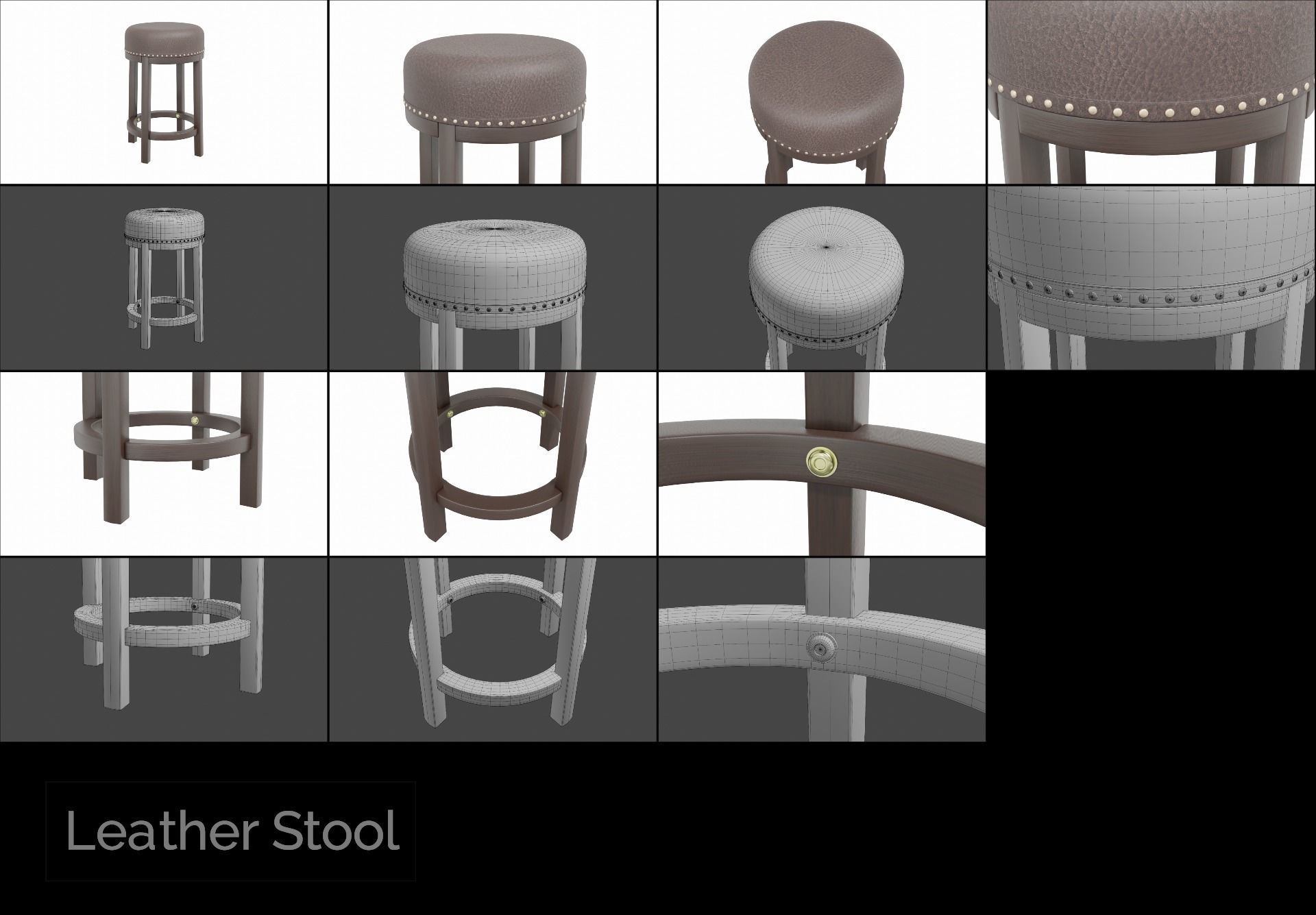 Stool Collection bar leather with studding _20