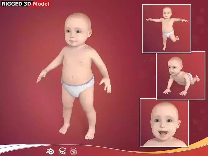 Rigged Baby Model Low-poly 3D model