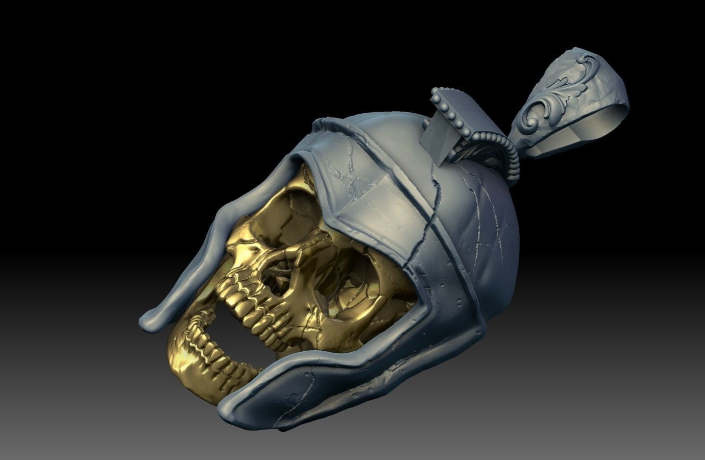 skull spartan pendant  3D print model_10