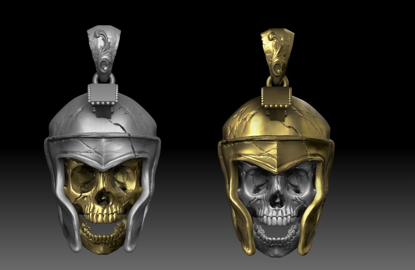 skull spartan pendant  3D print model_1