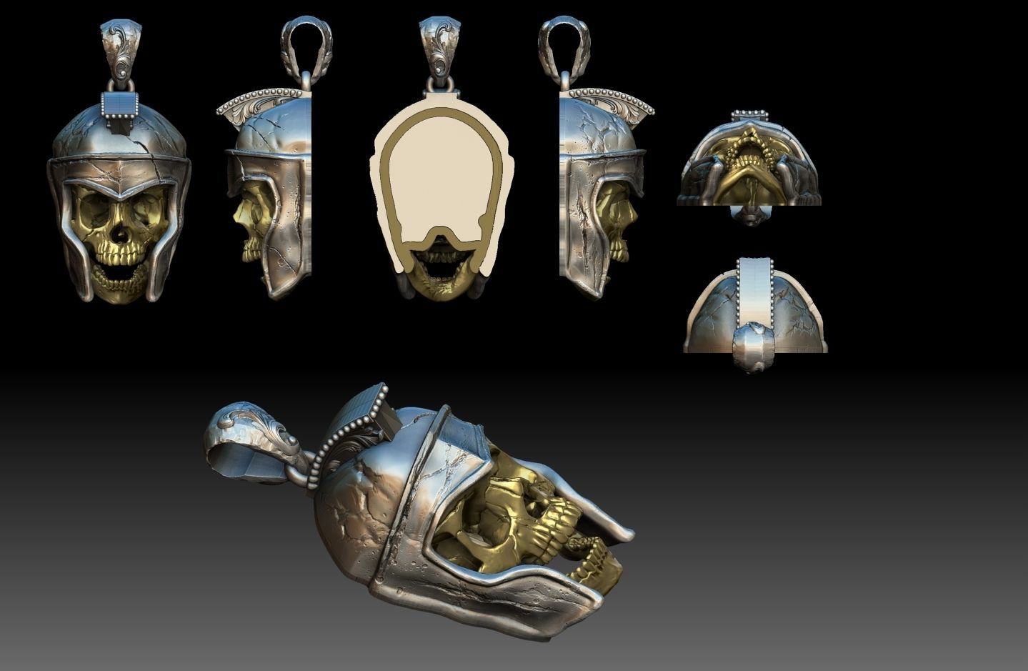 skull spartan pendant  3D print model_15