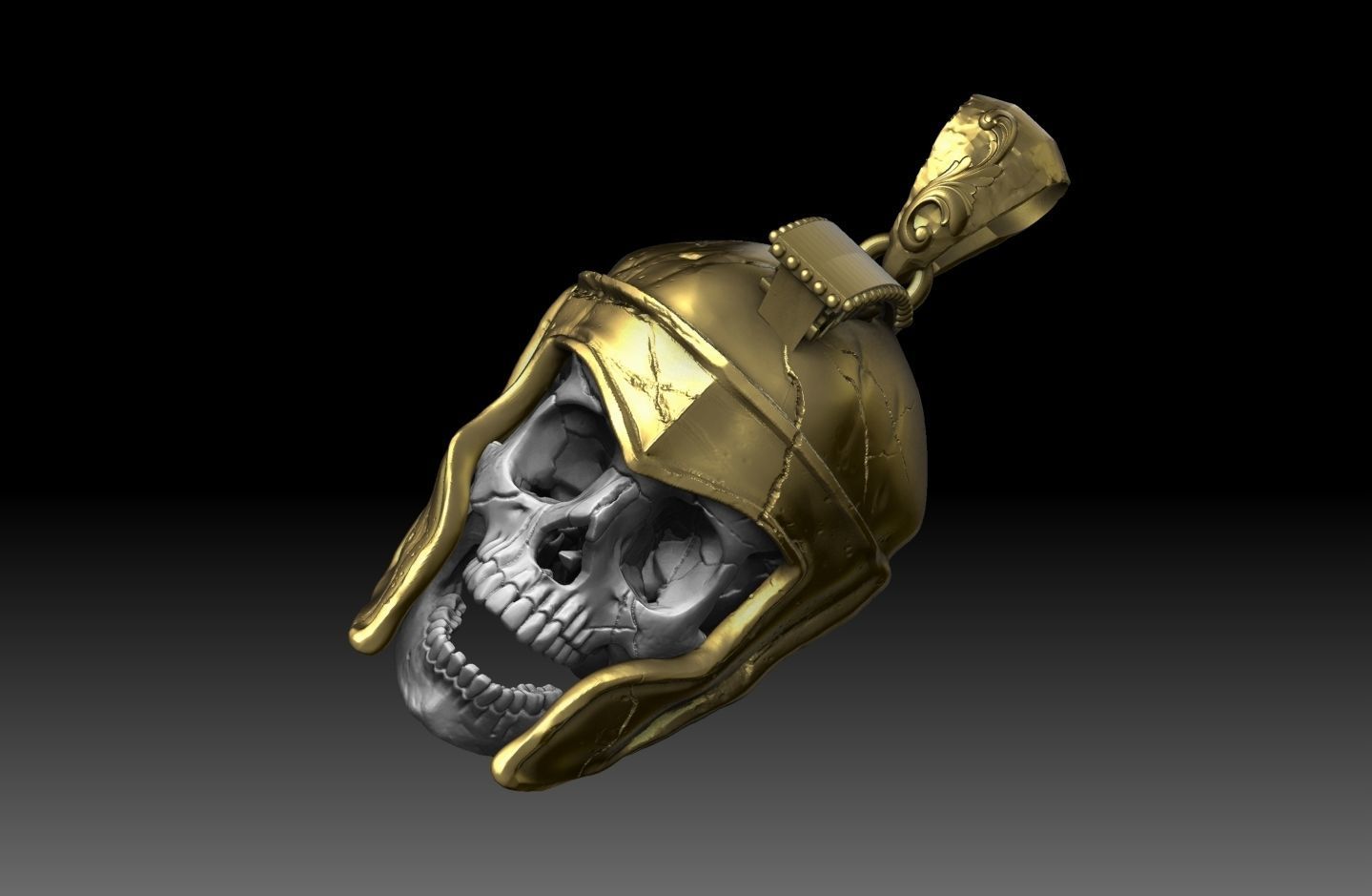 skull spartan pendant  3D print model_9