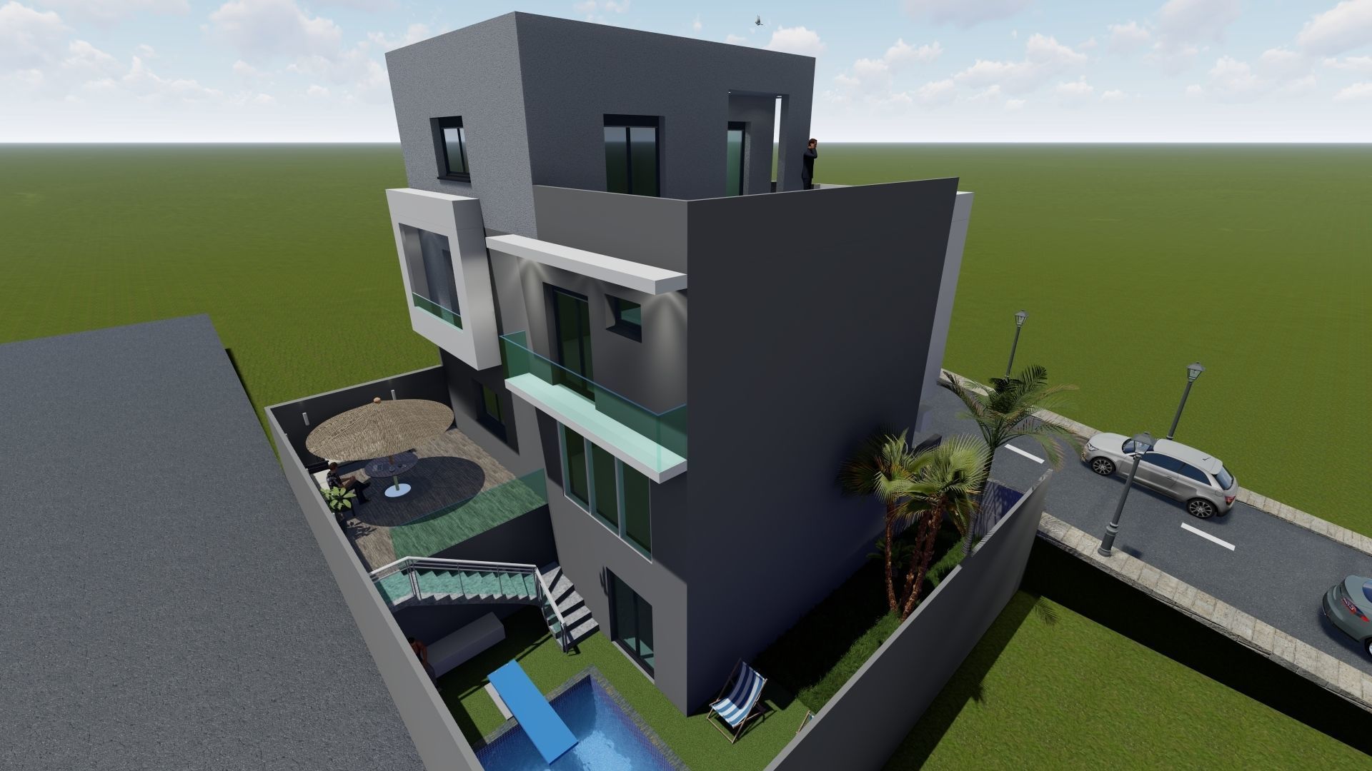 Modern house exterior design 3D model_4