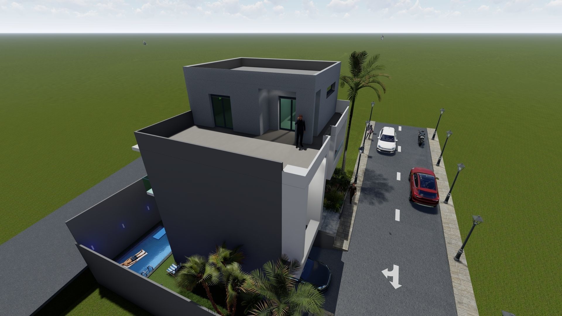 Modern house exterior design 3D model_7