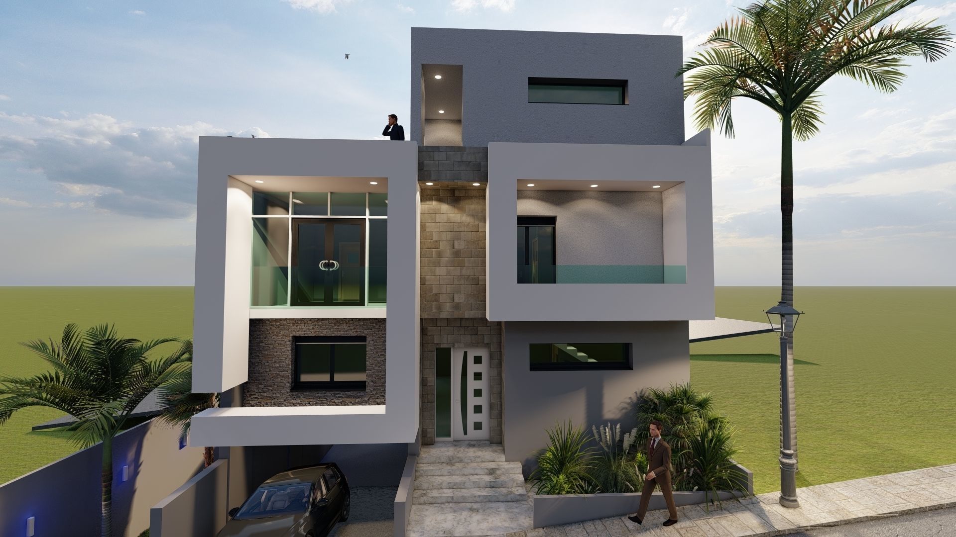Modern house exterior design 3D model_2