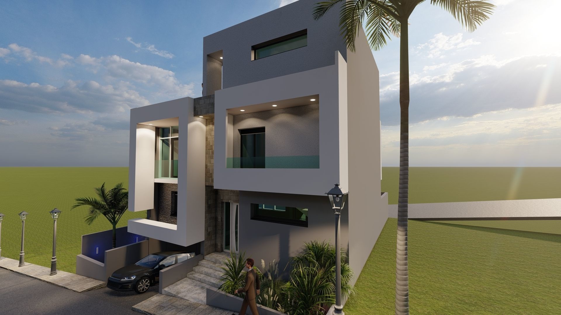 Modern house exterior design 3D model_3