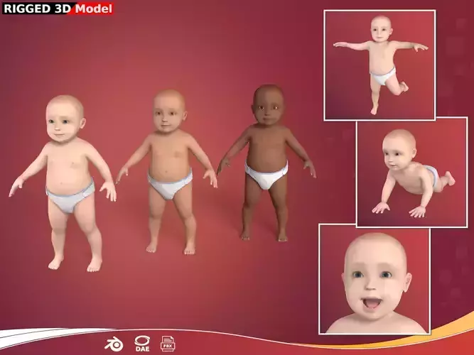 Rigged Baby Model Low-poly 3D model