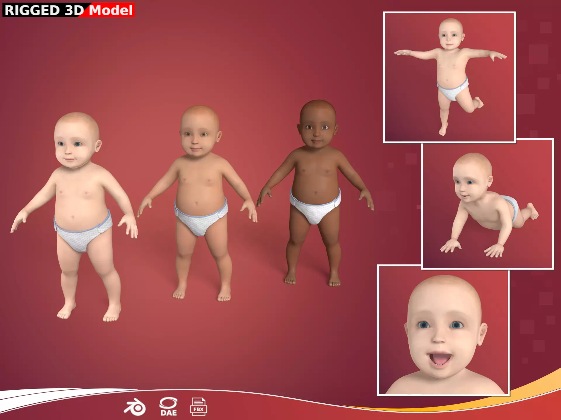 Rigged Baby Model Low-poly 3D model_0