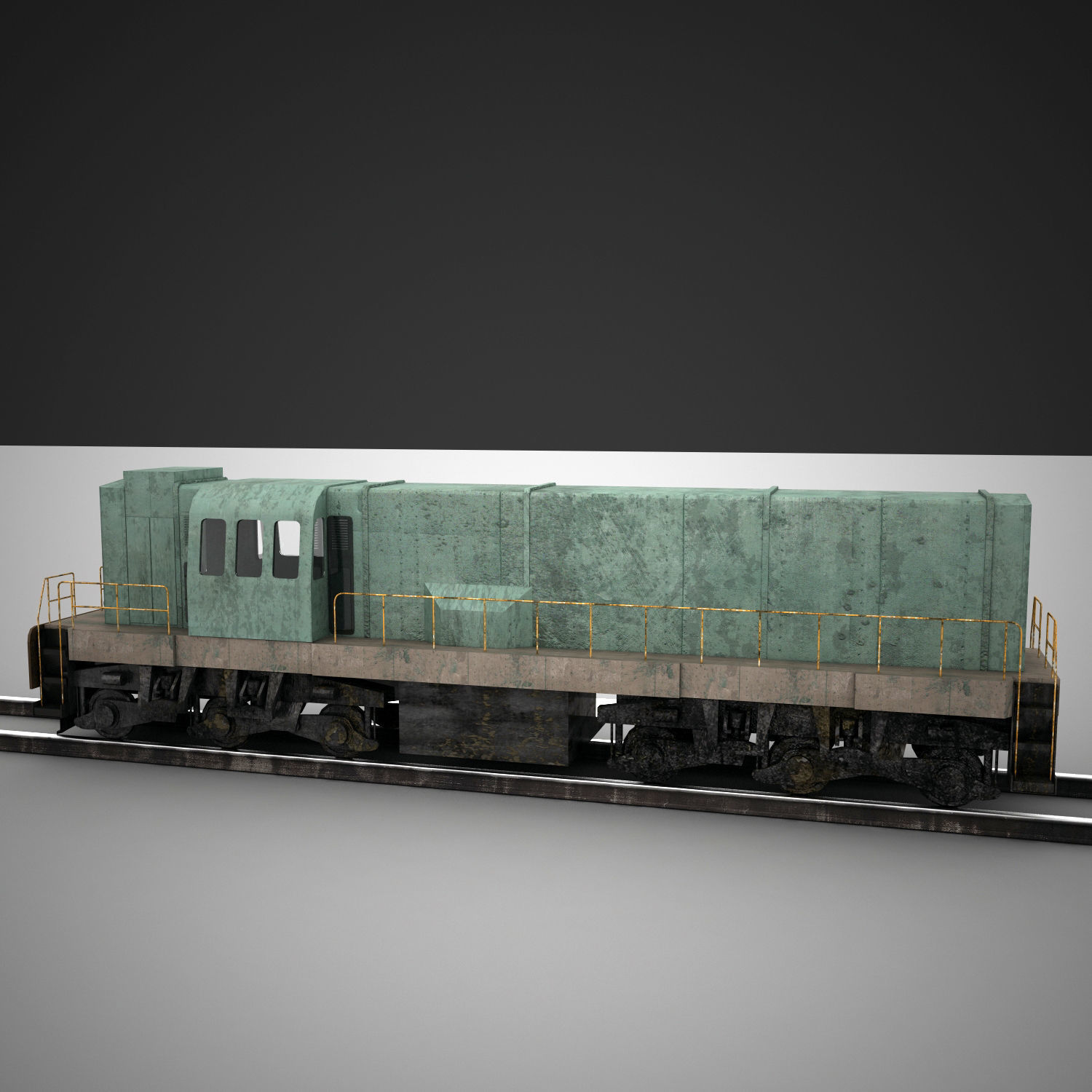 Train engine on tracks 3D model_1
