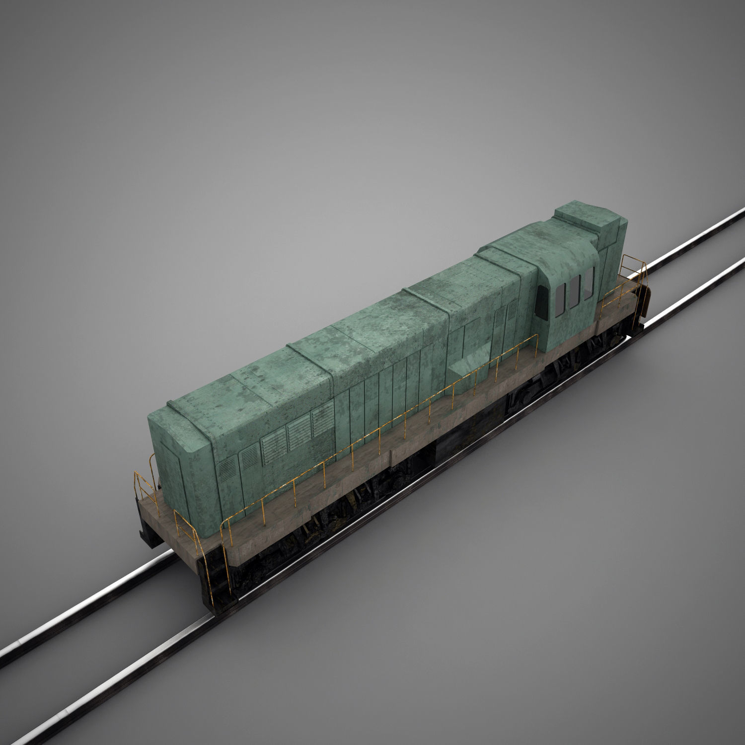Train engine on tracks 3D model_3
