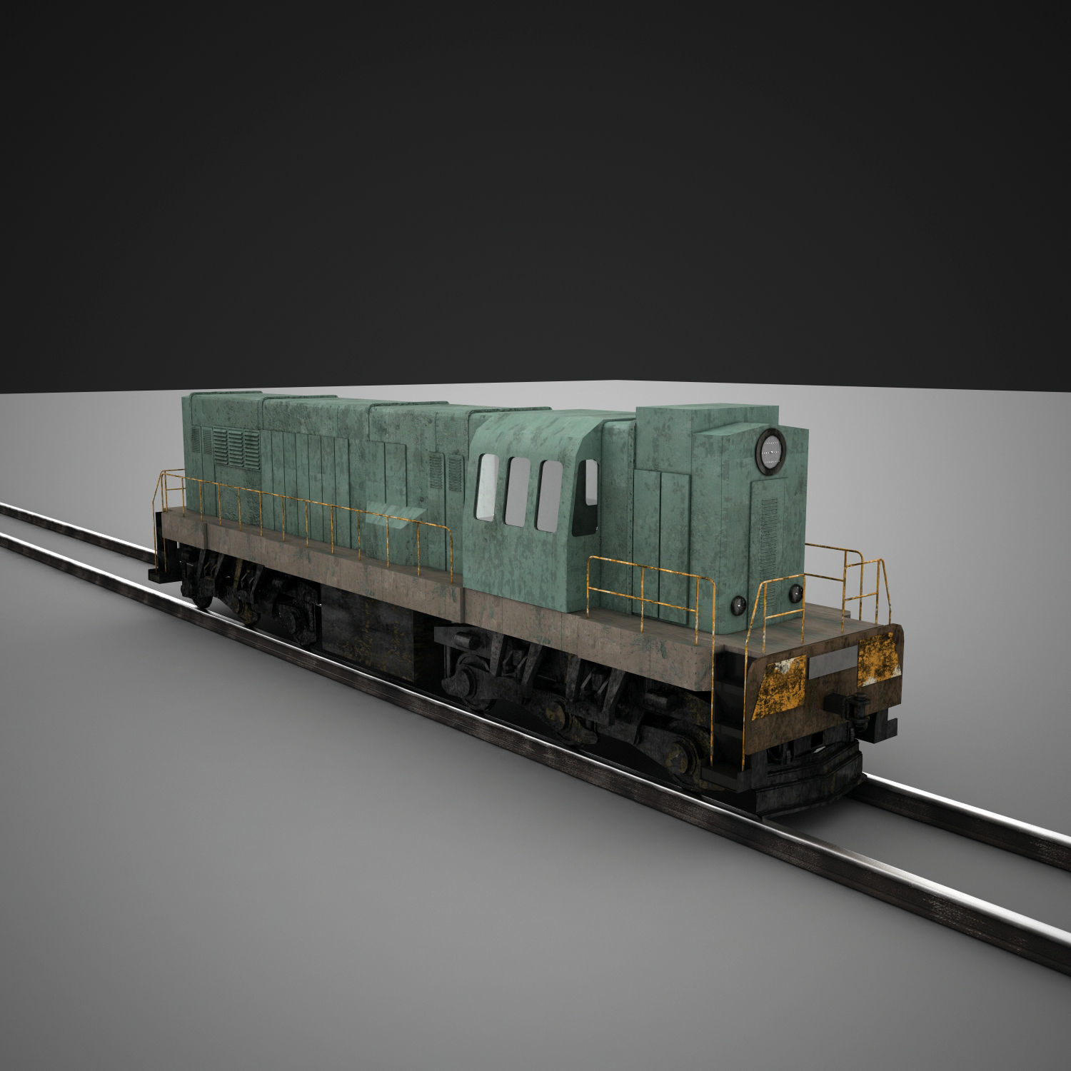 Train engine on tracks 3D model_4