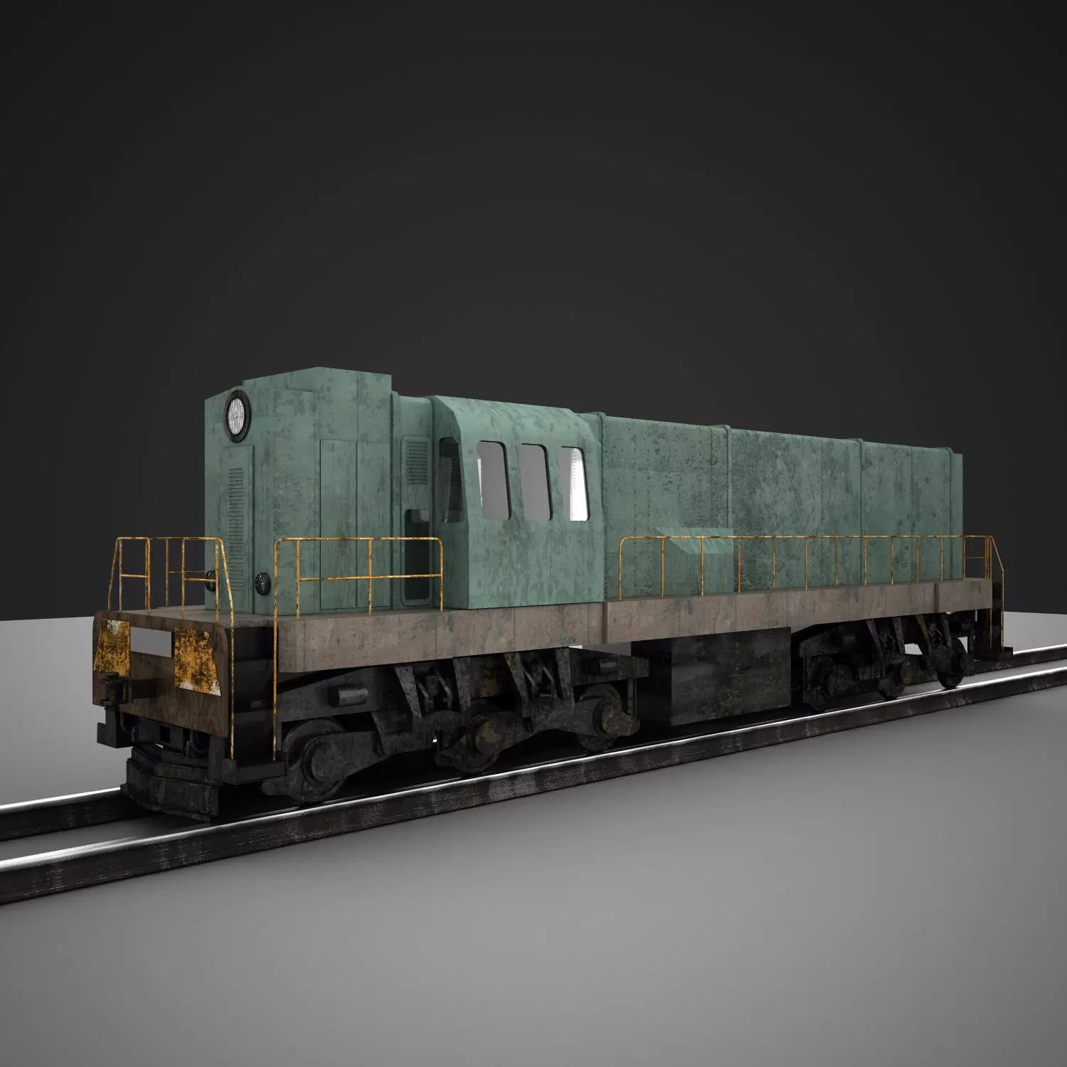 Train engine on tracks 3D model_0