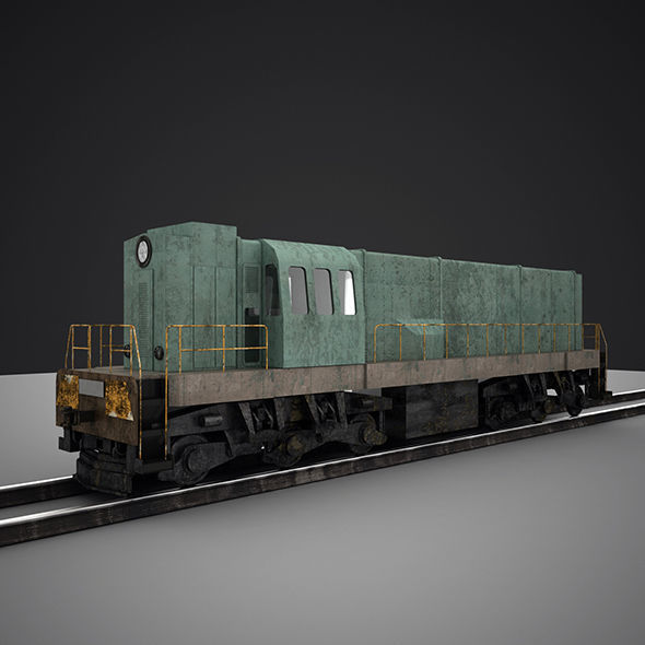 Train engine on tracks 3D model_14