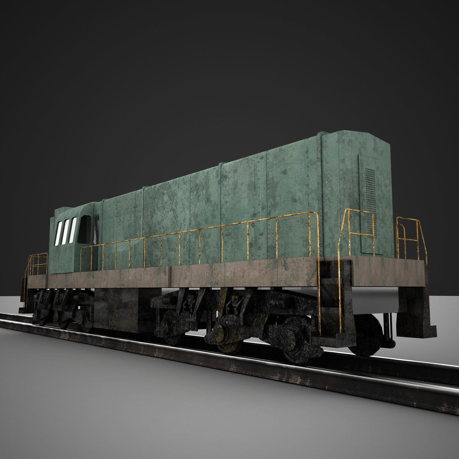 Train engine on tracks 3D model_2