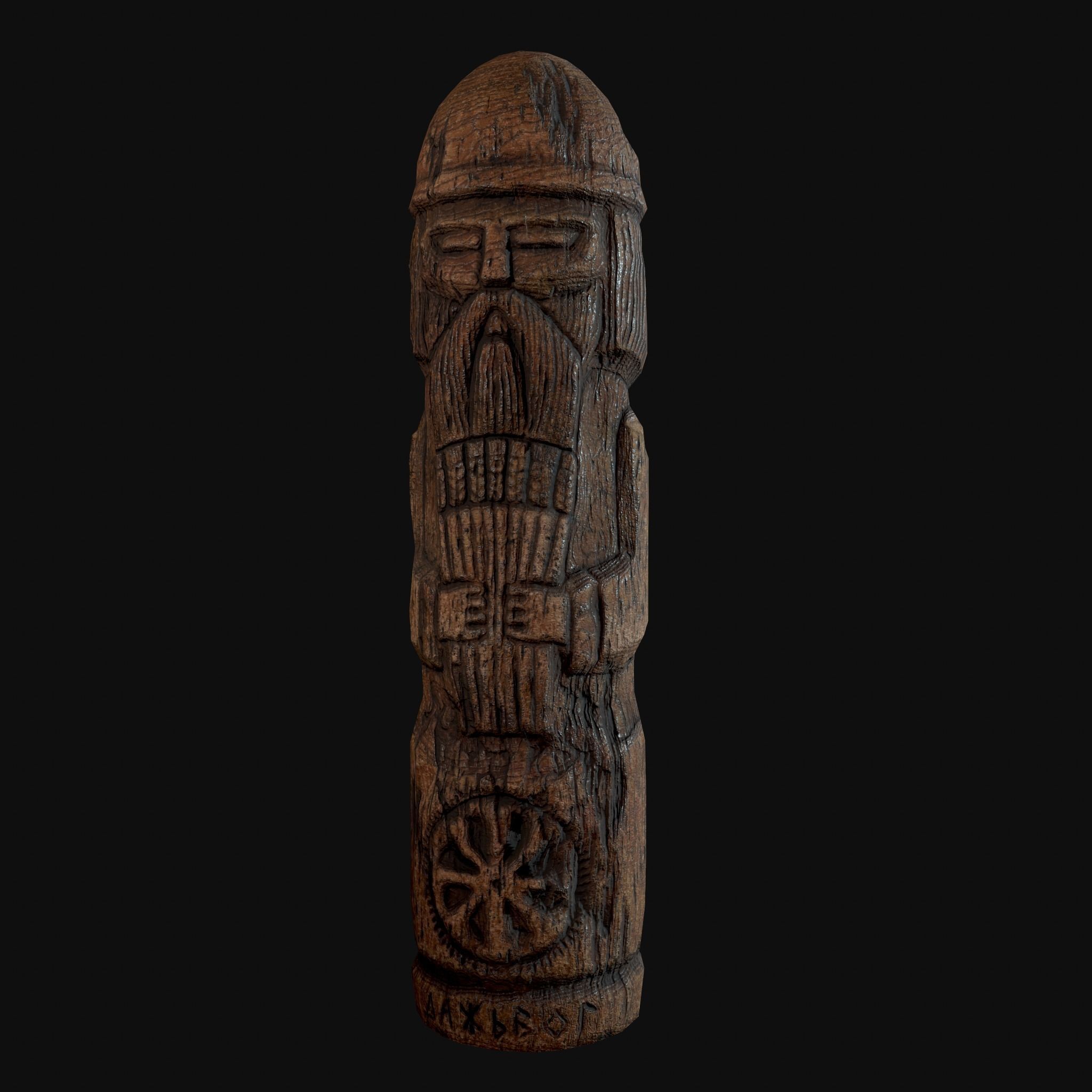 Dazhbog Old Wooden Figure Low-poly 3D model_16