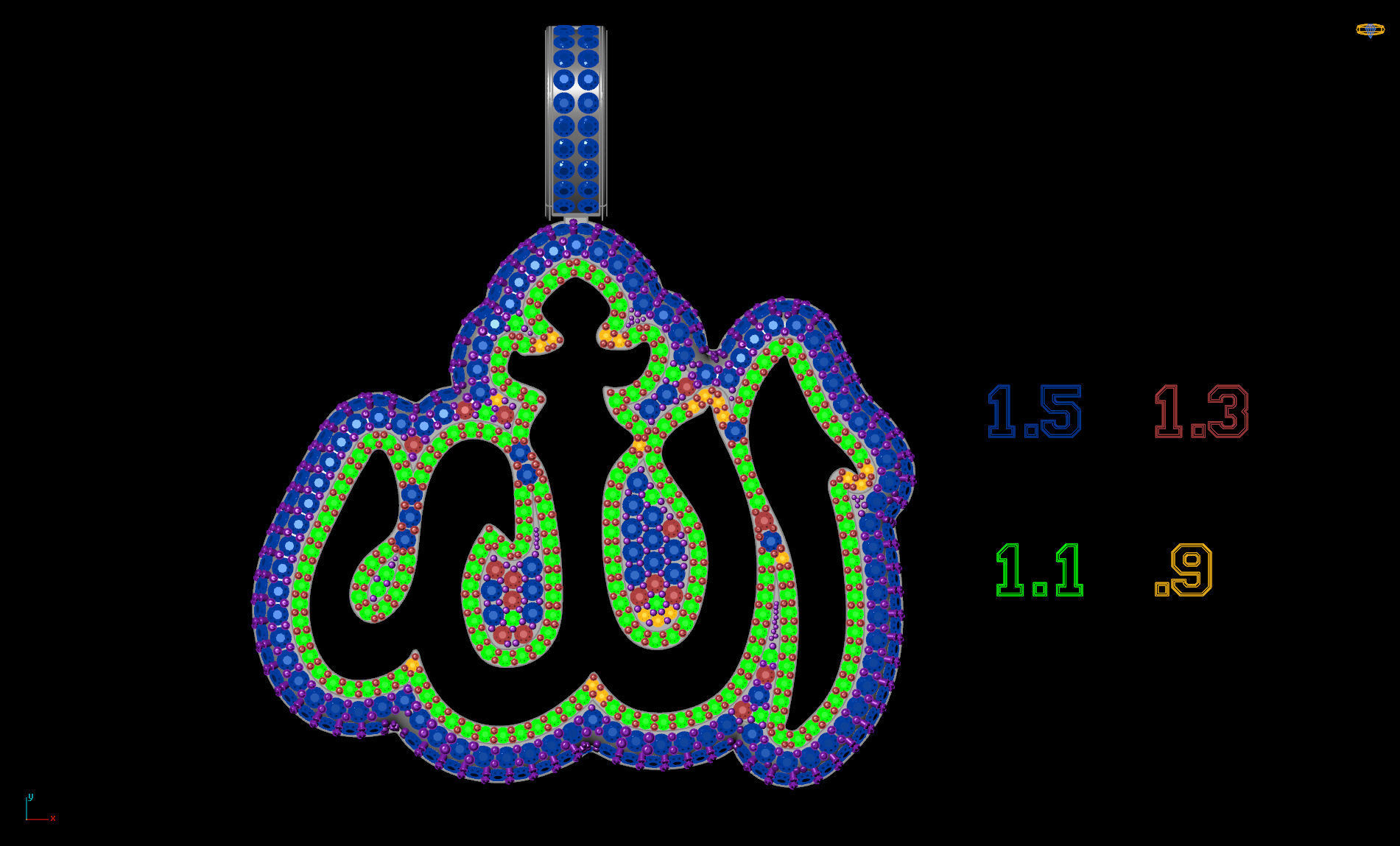 Allah Pendant with Baguette Diamonds 3D print model_4