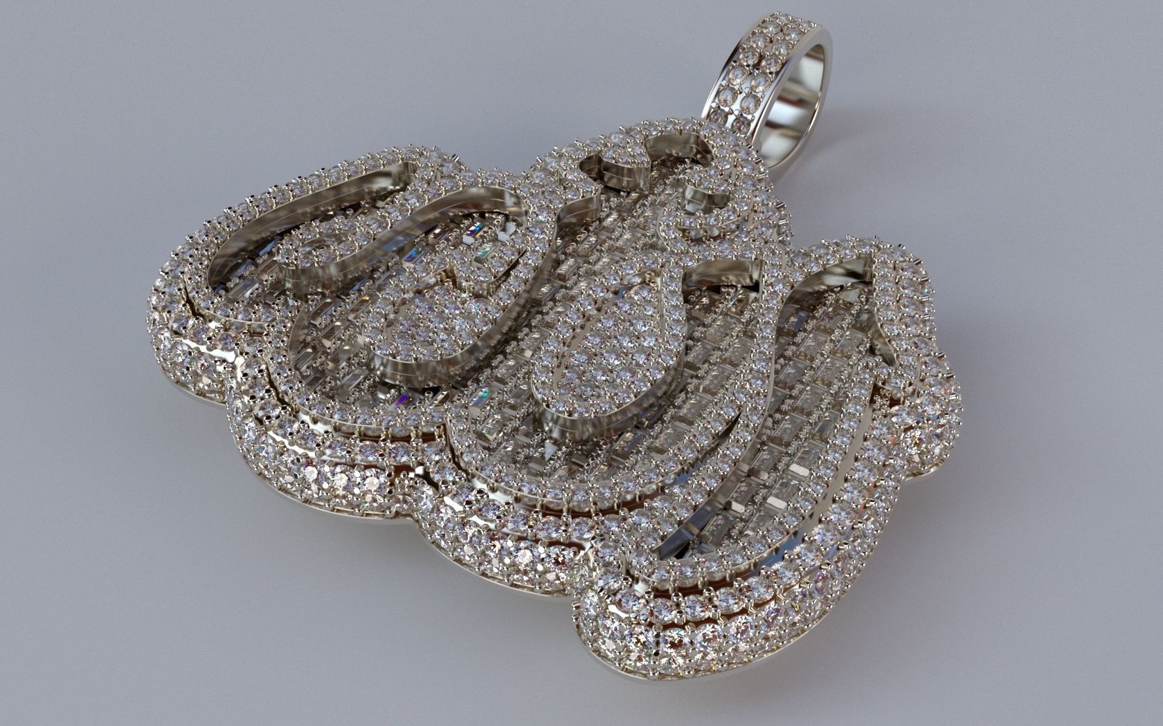 Allah Pendant with Baguette Diamonds 3D print model_1