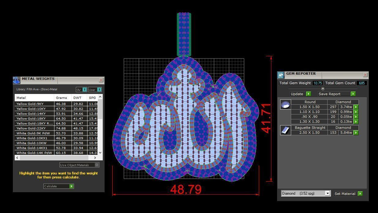 Allah Pendant with Baguette Diamonds 3D print model_3
