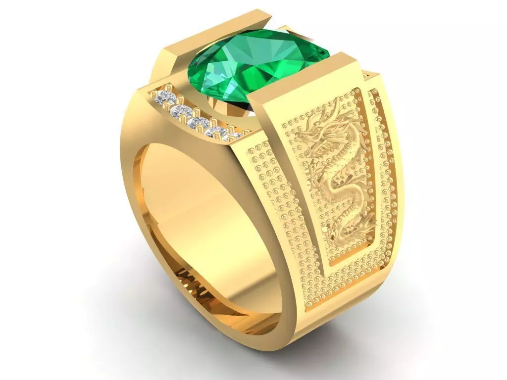 Luxury Emerald Square Stone Diamond Men Ring 1023 3D print model