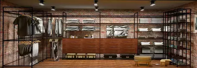 Wardrobe industrial style closet with brick walls