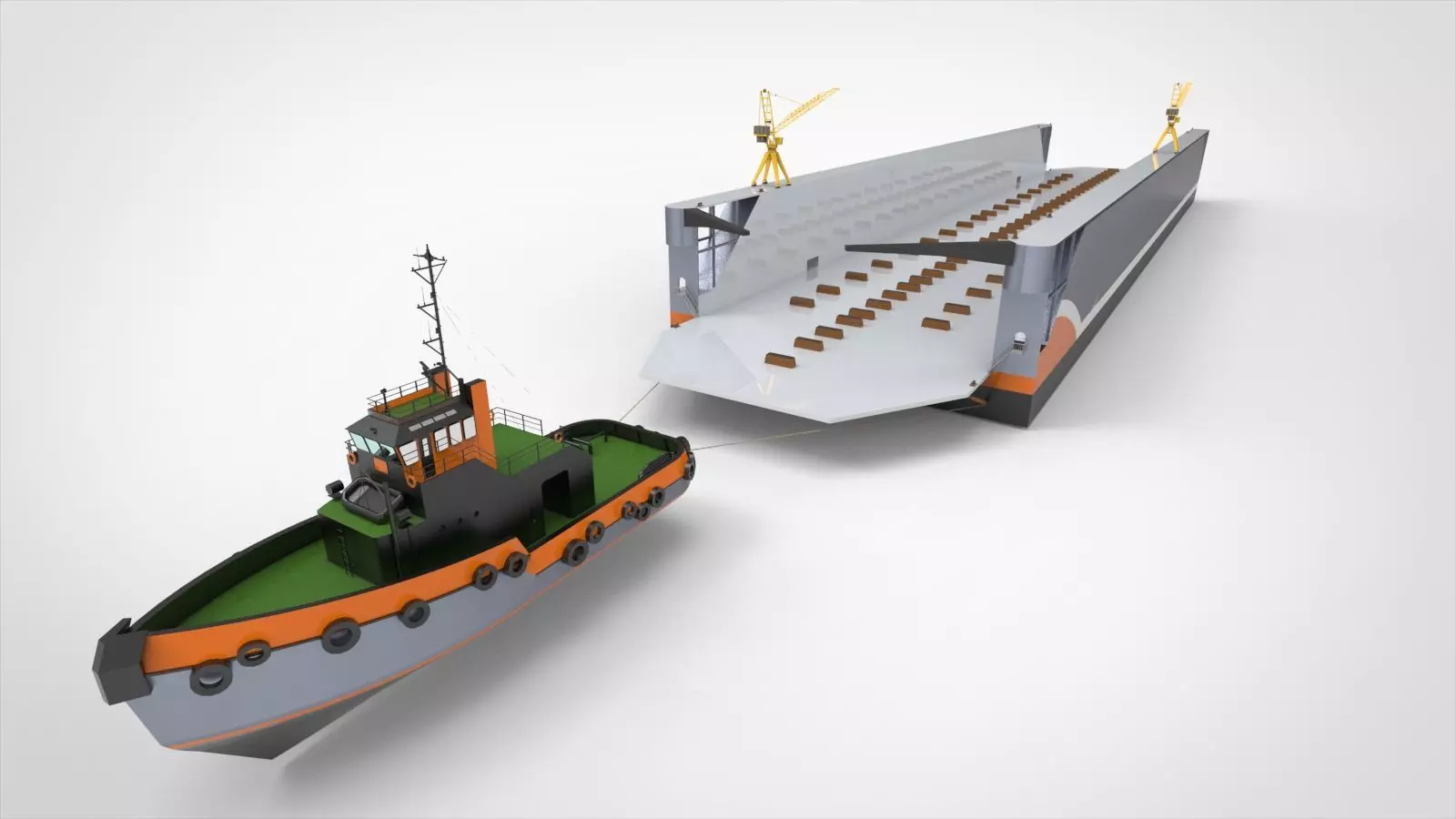 Floating dock with tugboat 3D model_0