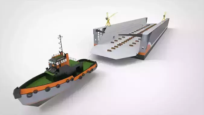 Floating dock with tugboat 3D model