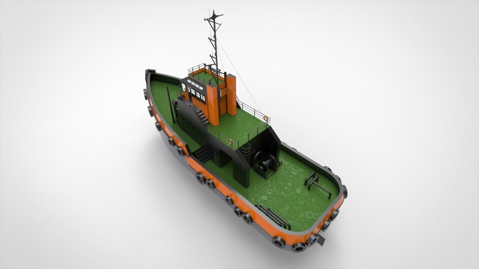 Floating dock with tugboat 3D model_7