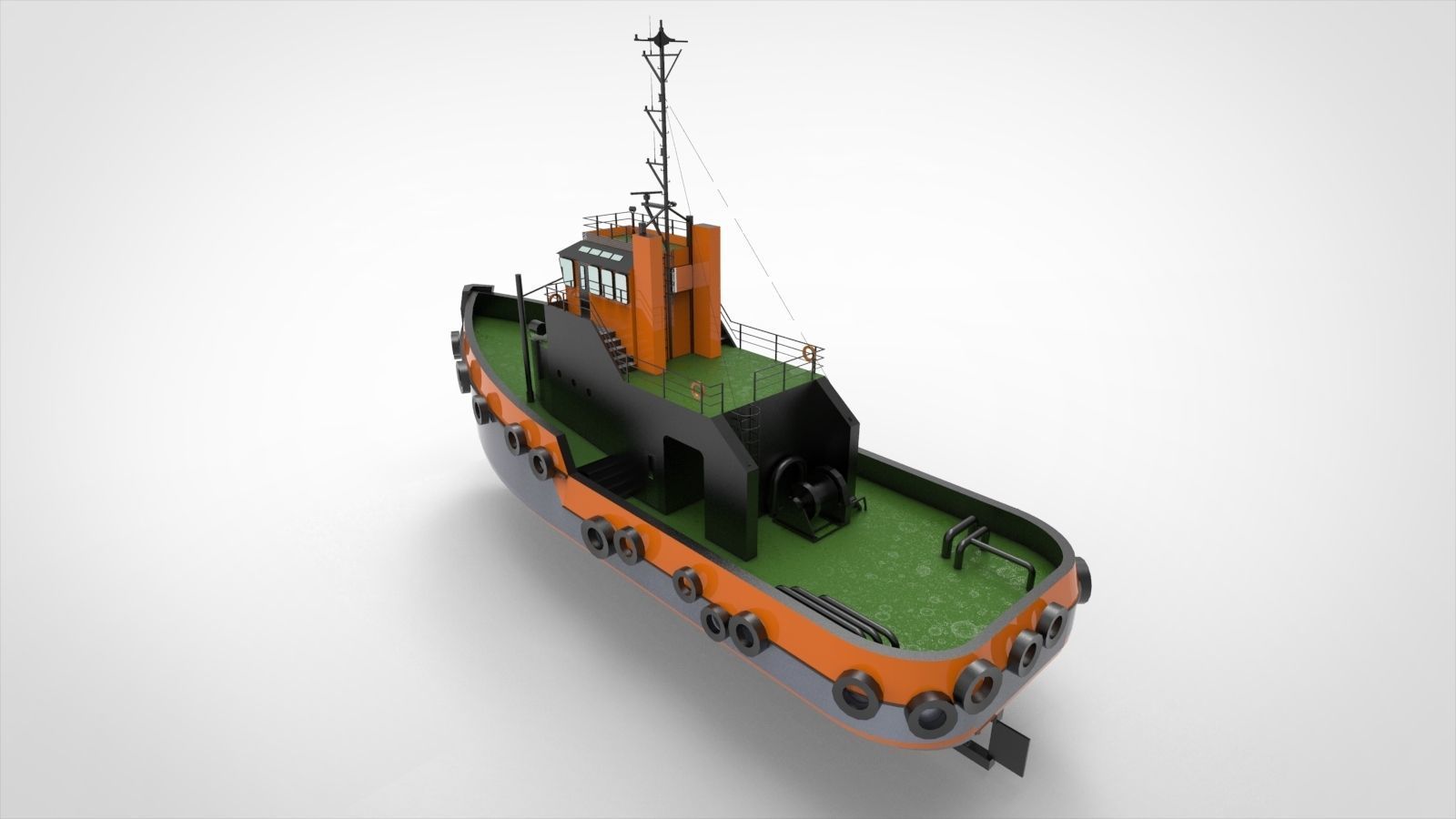 Floating dock with tugboat 3D model_5