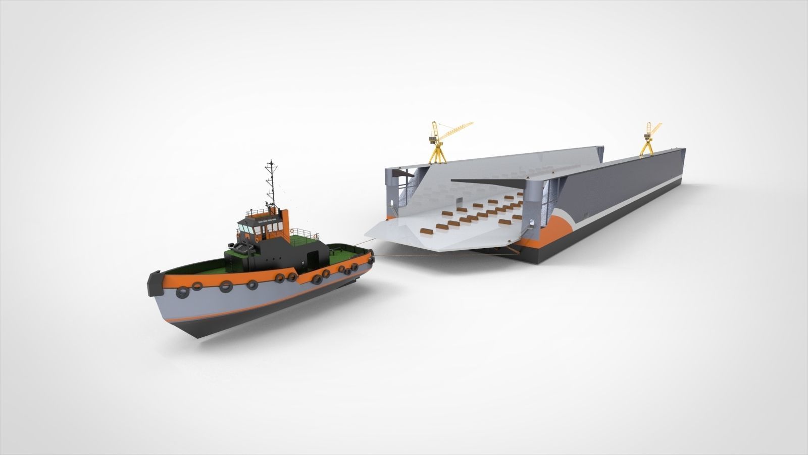 Floating dock with tugboat 3D model_3