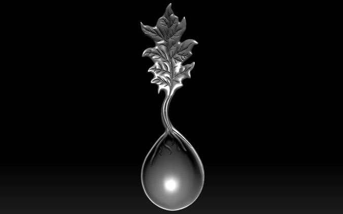 Spoon silver with leaf 3D print model