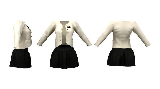 Ladies Slim Jacket Open Front and Flounced Skirt Set Low-poly 3D model