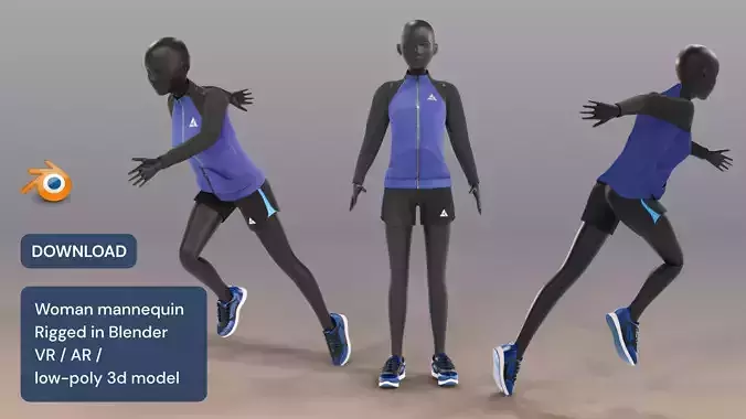 Woman mannequin Rigged in Blender Low-poly 3D model
