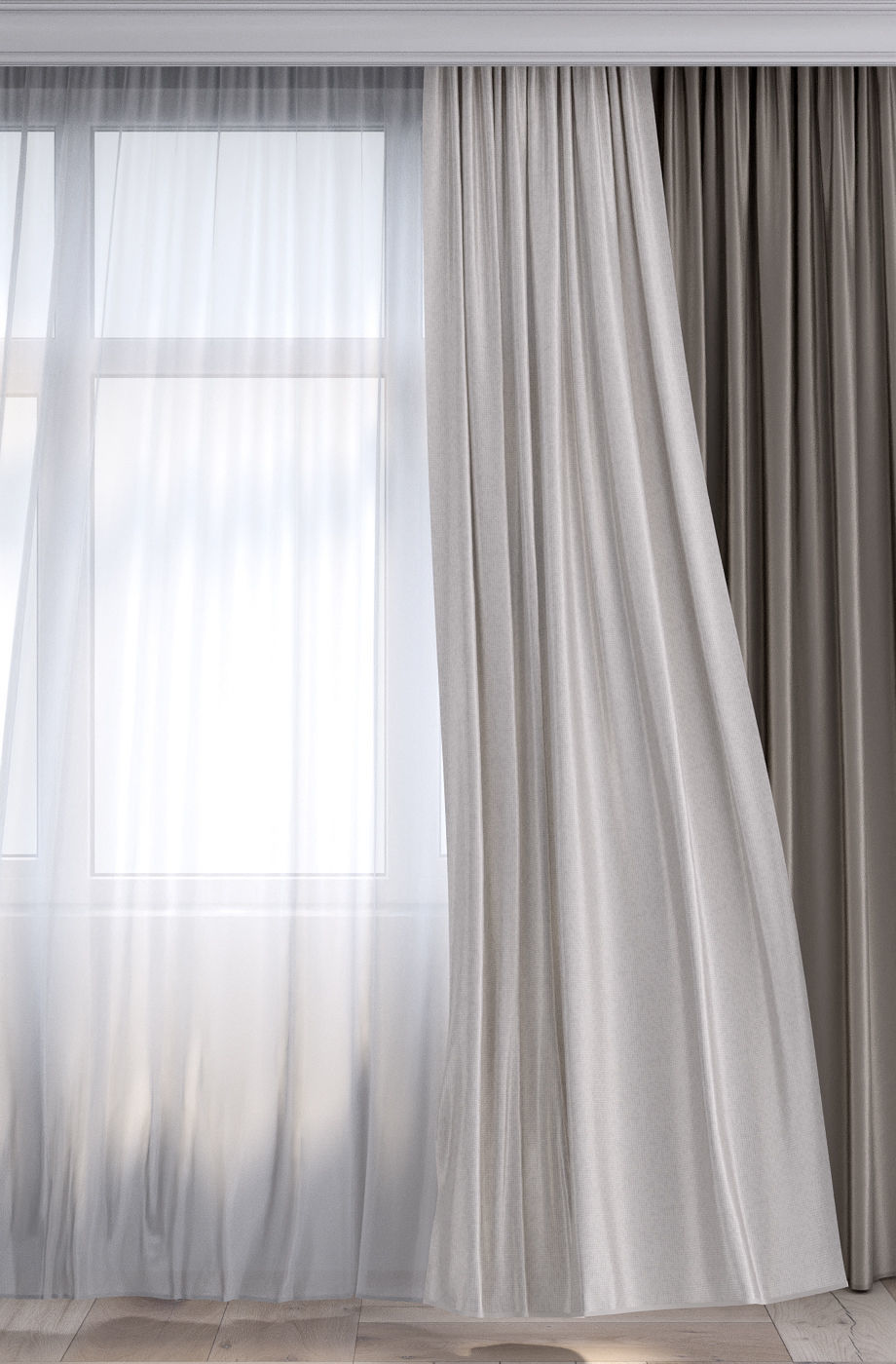 Curtain and tulle in the wind No 2 3D model_3