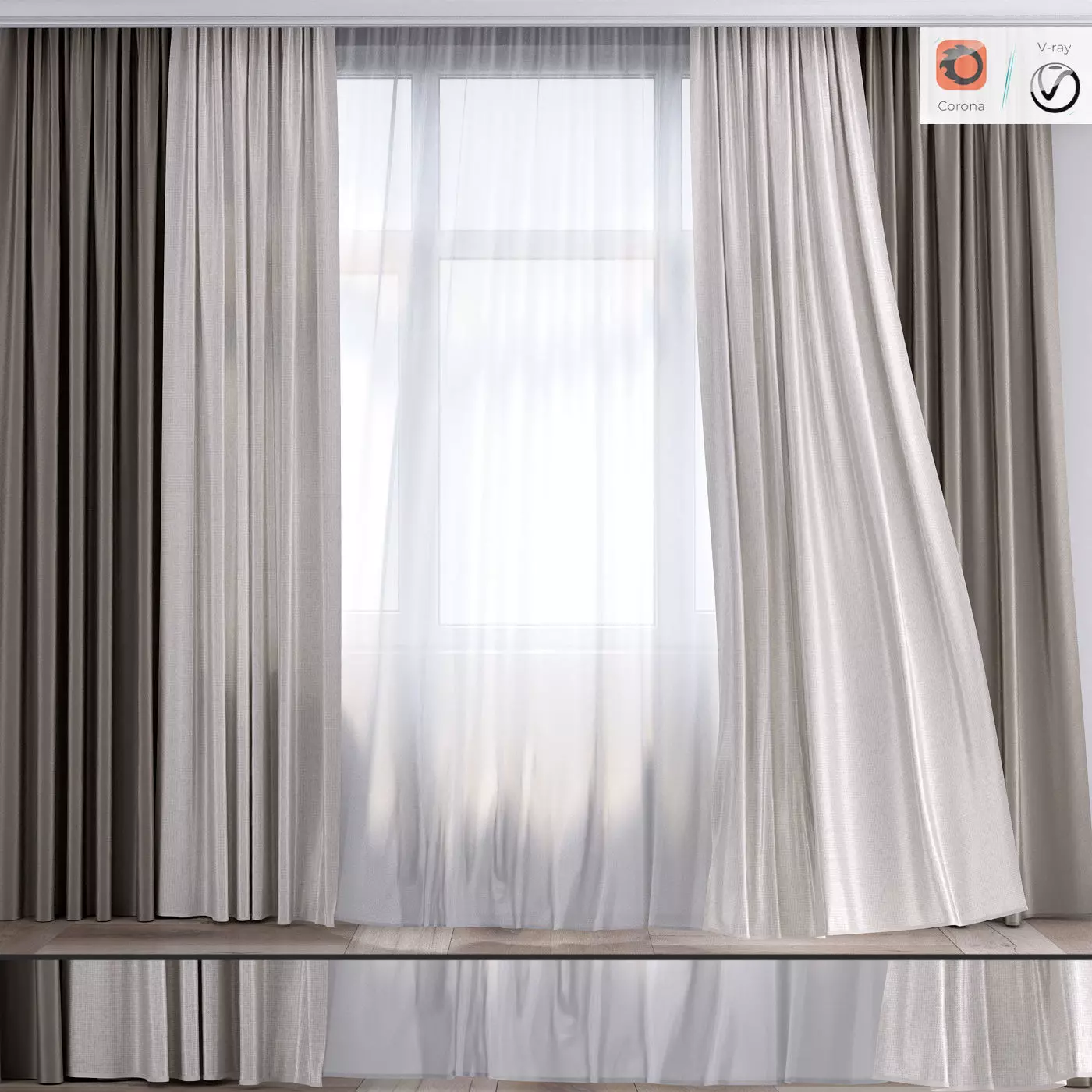 Curtain and tulle in the wind No 2 3D model_0