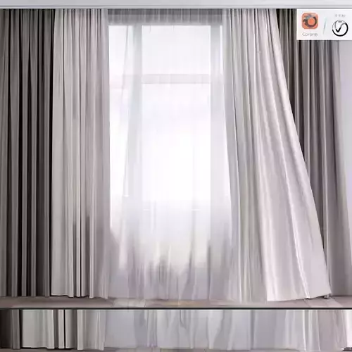 Curtain and tulle in the wind No 2 3D model