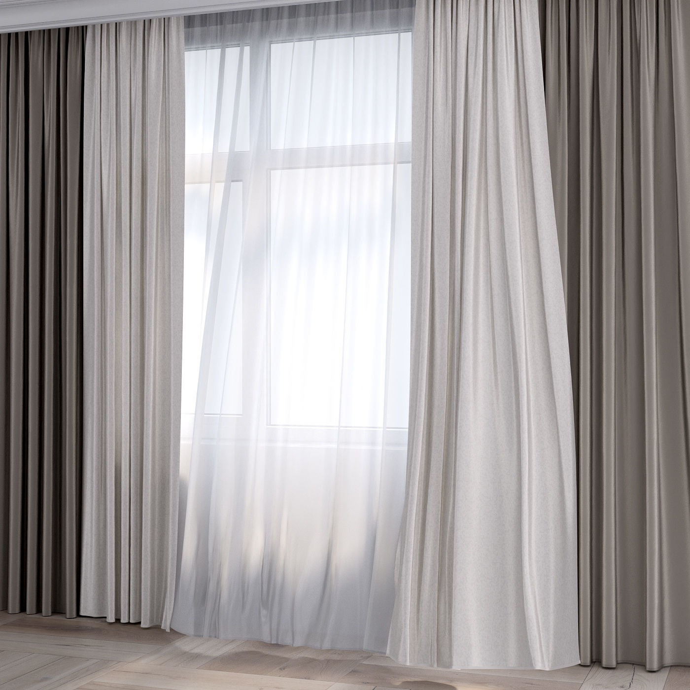 Curtain and tulle in the wind No 2 3D model_4