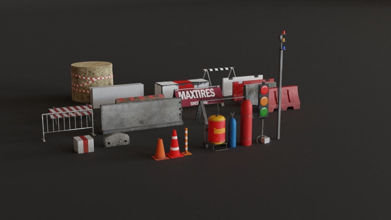 Old Race Track Props KITBASH Low-poly 3D model_3