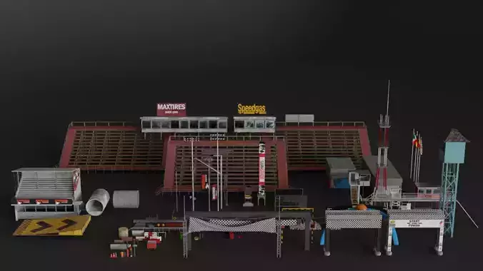Old Race Track Props KITBASH Low-poly 3D model