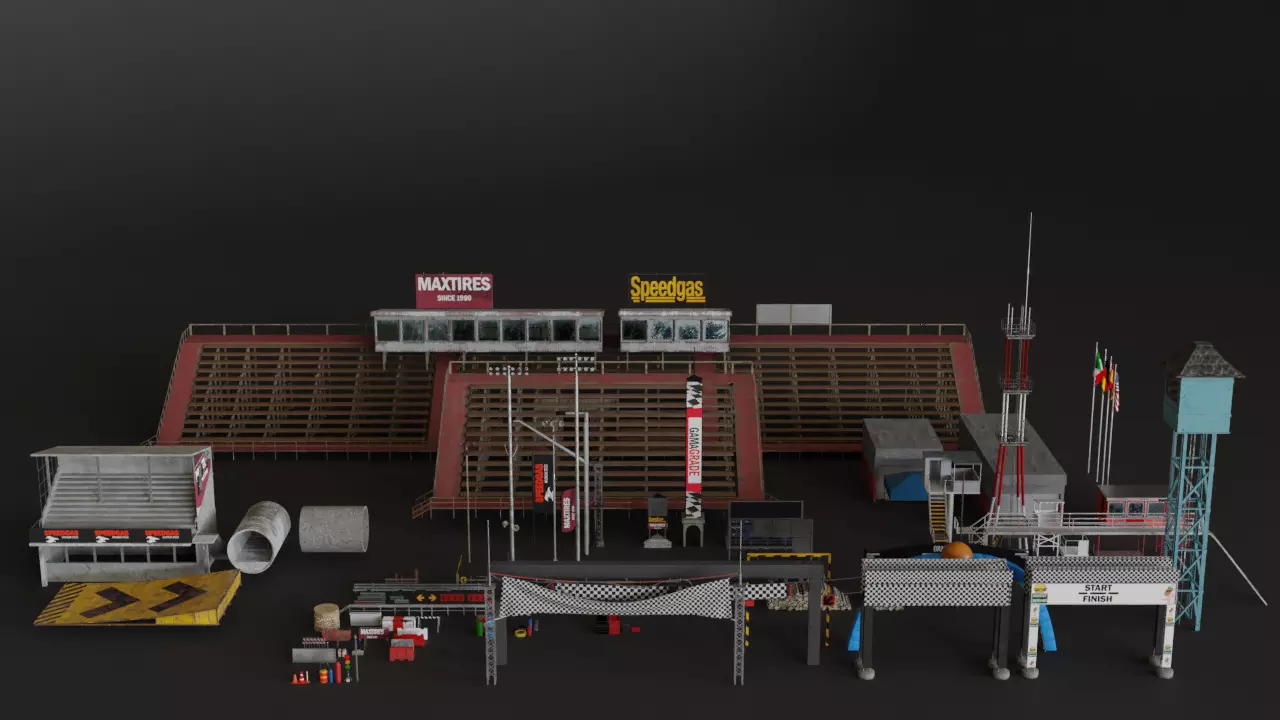 Old Race Track Props KITBASH Low-poly 3D model_0