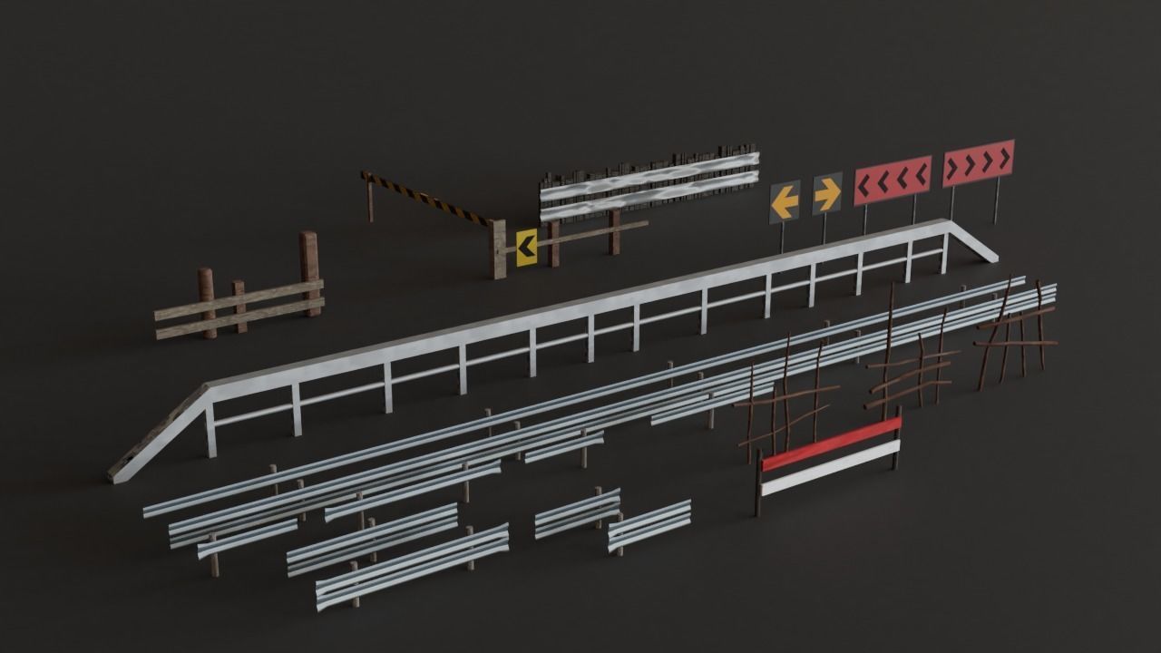 Old Race Track Props KITBASH Low-poly 3D model_12