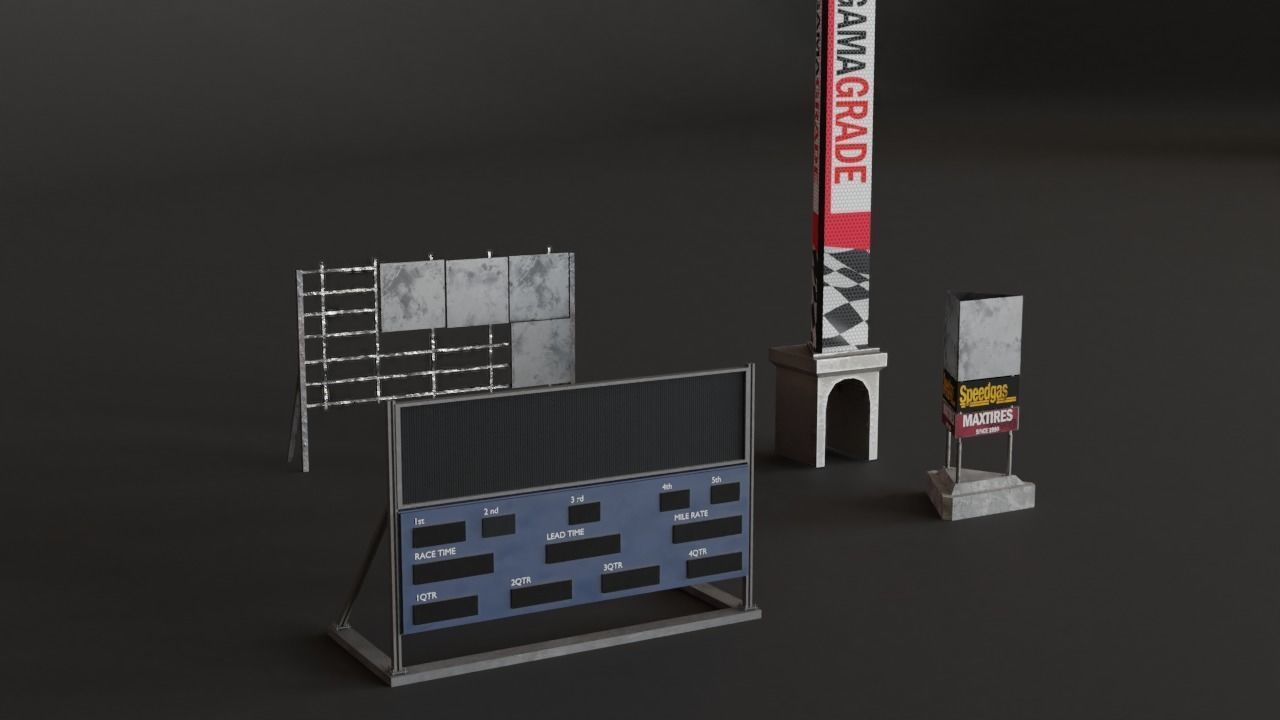 Old Race Track Props KITBASH Low-poly 3D model_4