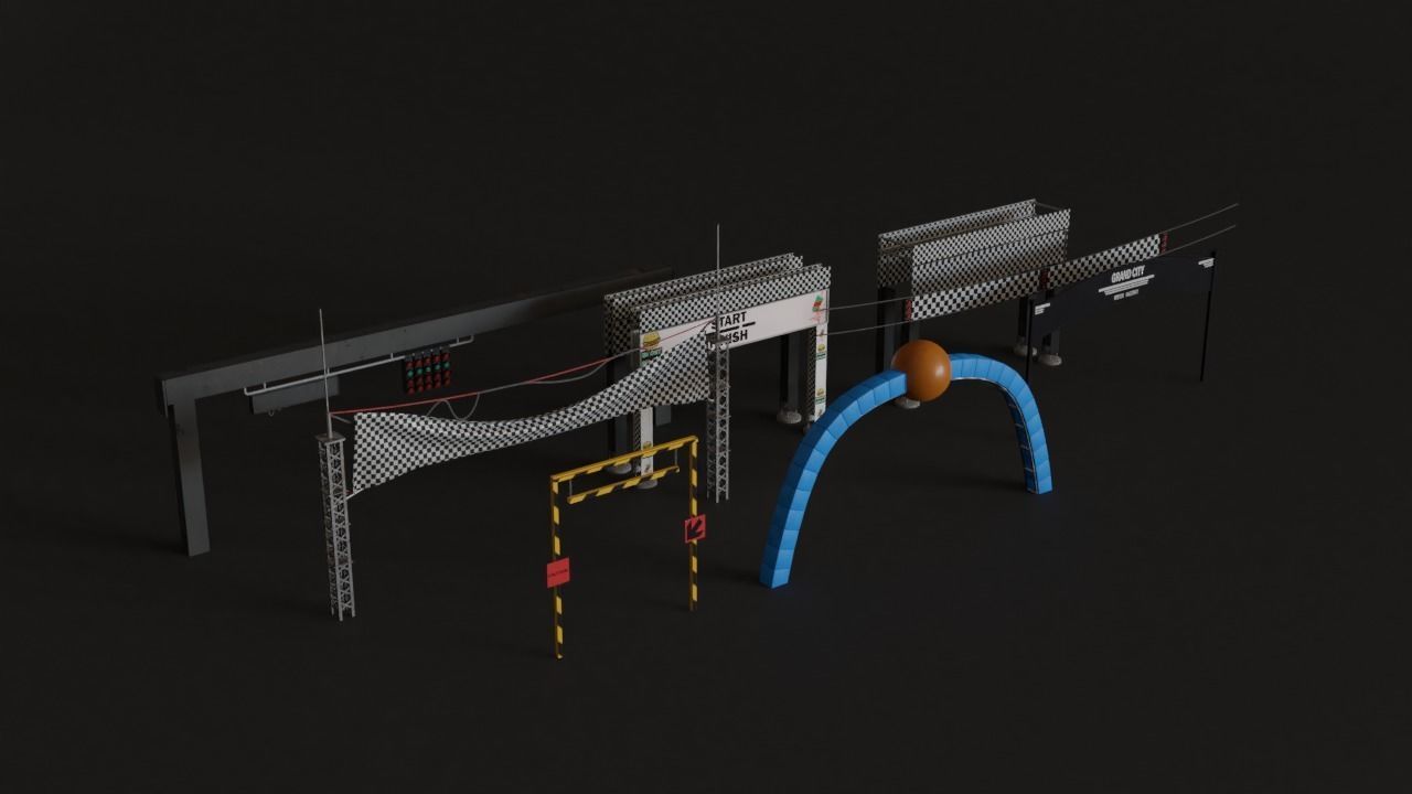 Old Race Track Props KITBASH Low-poly 3D model_9