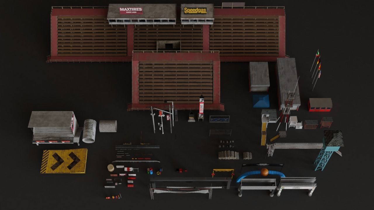 Old Race Track Props KITBASH Low-poly 3D model_1
