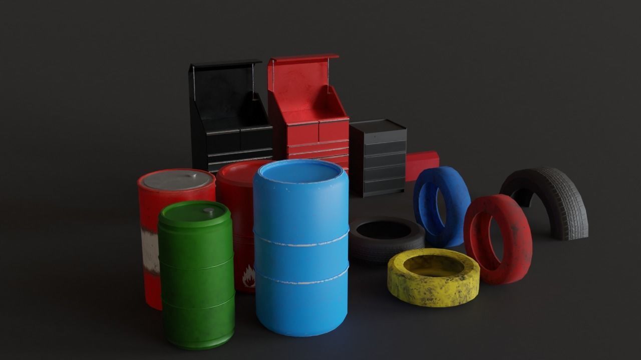 Old Race Track Props KITBASH Low-poly 3D model_5