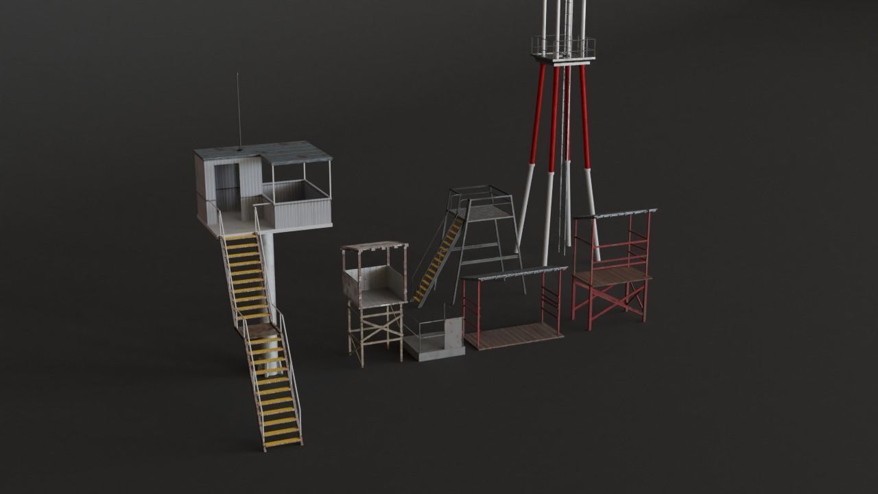 Old Race Track Props KITBASH Low-poly 3D model_14